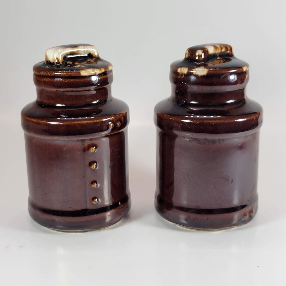 Salt and Pepper Shakers Milk Can Vintage McCoy Brown Glaze Farmhouse